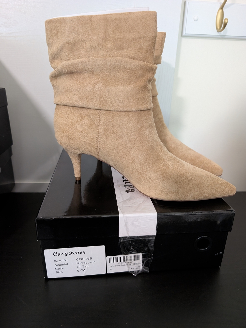 CosyFever LT Tan Microsuede Slouch Pointed-Toe Ankle Boots